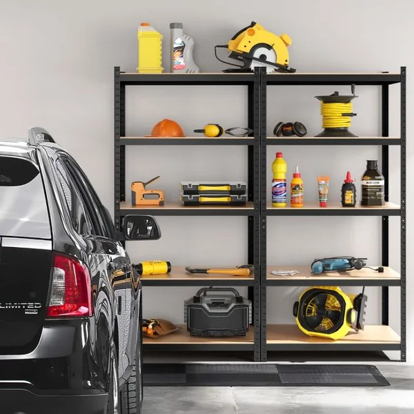 Étagère de Rangement 91x46x183CM avec 5 Tablettes Chaque Charge 175KG en Métal et Bois Noir