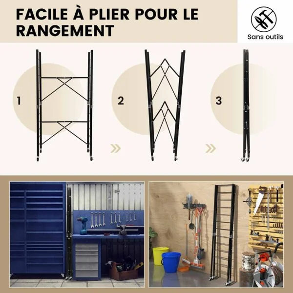 Étagère de Rangement Pliante avec Roues Etagère charge lourde avec Étagère Réglable en Hauteur pour Cuisine Salon Garage Noir