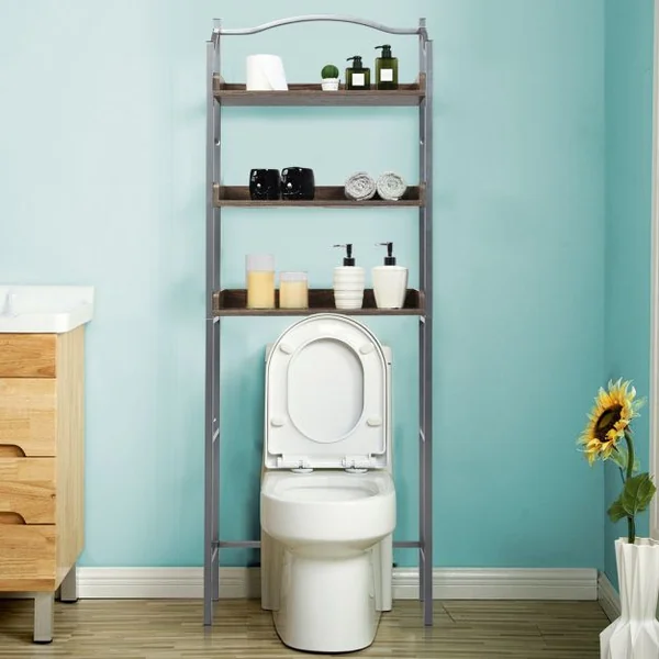 Étagère de Salle de Bain Dessus Toilettes à 3 Niveaux avec Tablettes Réglables 61 x 22,5 x 167,5 cm Charge 10 kg