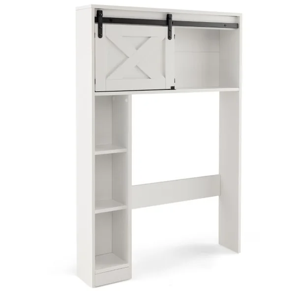 Étagère de Toilette Meuble de Salle de Bains avec avec 3 Etagères et 2 Placards Porte d'Armoire Mobile 84 x 17 x 128 cm Blanc/Gris