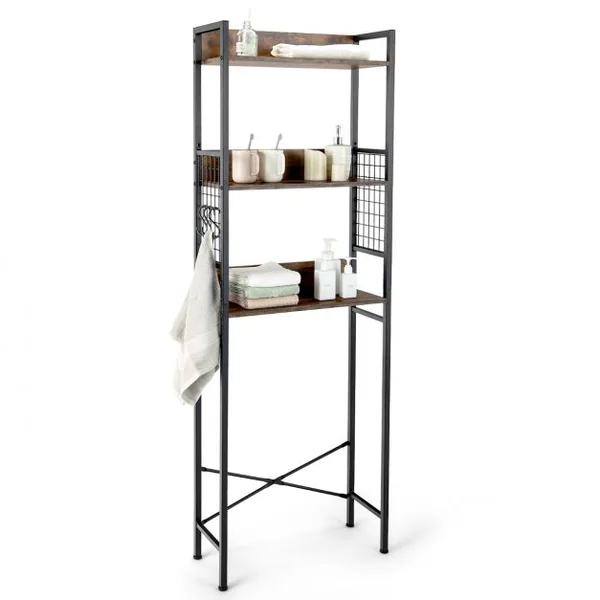 Étagère de Toilettes Meuble de Rangement de Salle de Bain à 3 Niveaux à Style Industriel Étagère de Rangement Marron