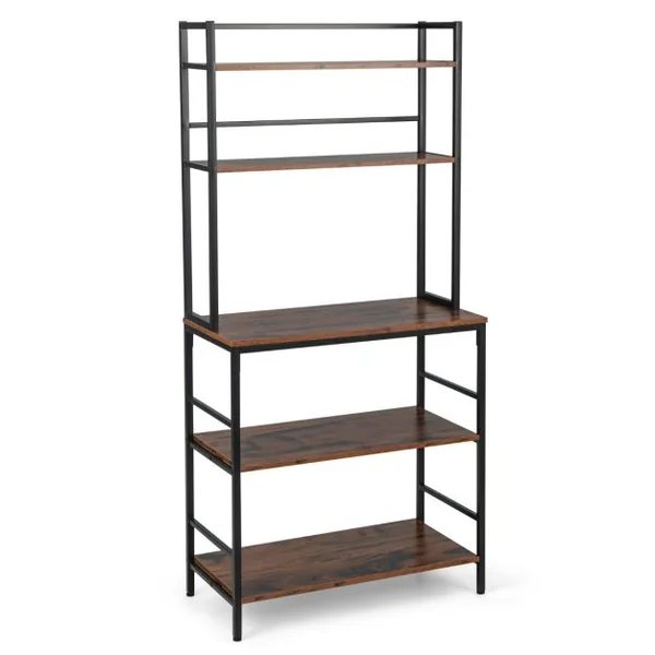 Étagère Desserte de Cuisine 5 Niveaux Support pour Four à Micro-Ondes avec Pieds Antidérapants Réglables Style Industriel Marron