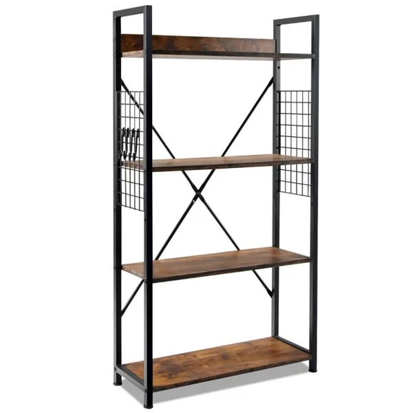 Étagère Industrielle à 4 Niveaux Bibliothèque Multifonctionnelle avec Patins et Étagère Réglables pour Salon Bureau 64 x 24 x 110 cm Café