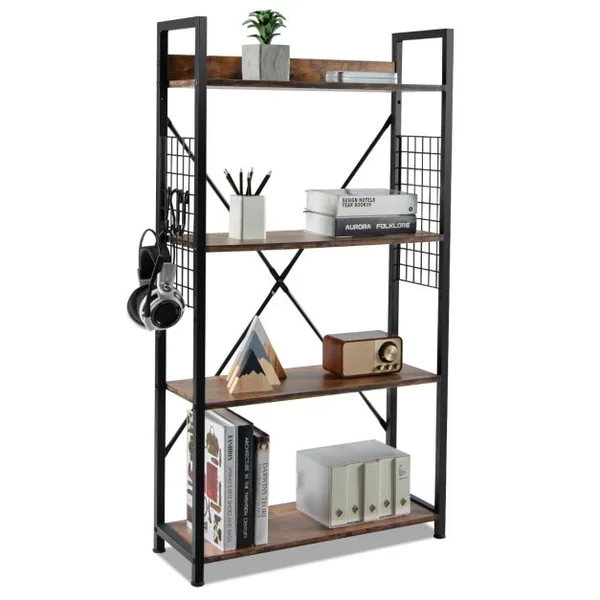 Étagère Industrielle à 4 Niveaux Bibliothèque Multifonctionnelle avec Patins et Étagère Réglables pour Salon Bureau 64 x 24 x 110 cm Café