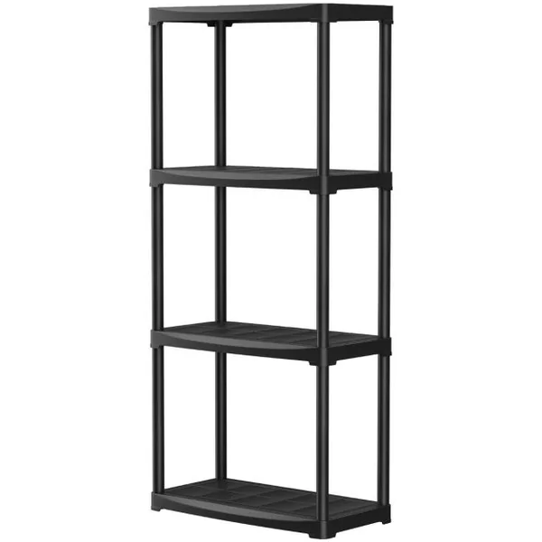 Étagère Meuble de Rangement 4 Niveaux en Plastique 60x30x133 CM pour Garage Salles de Bains Cuisines Conception Détachable Noir