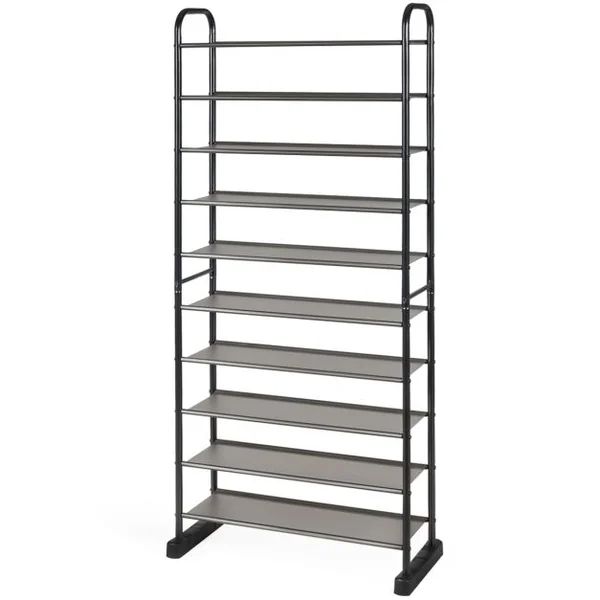 Étagère Meuble à Chaussures 10 Niveaux pour 50 Paires avec Étagère Amovible et Cadre en Métal pour Salon Couloir Vestiaire