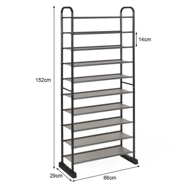 Étagère Meuble à Chaussures 10 Niveaux pour 50 Paires avec Étagère Amovible et Cadre en Métal pour Salon Couloir Vestiaire