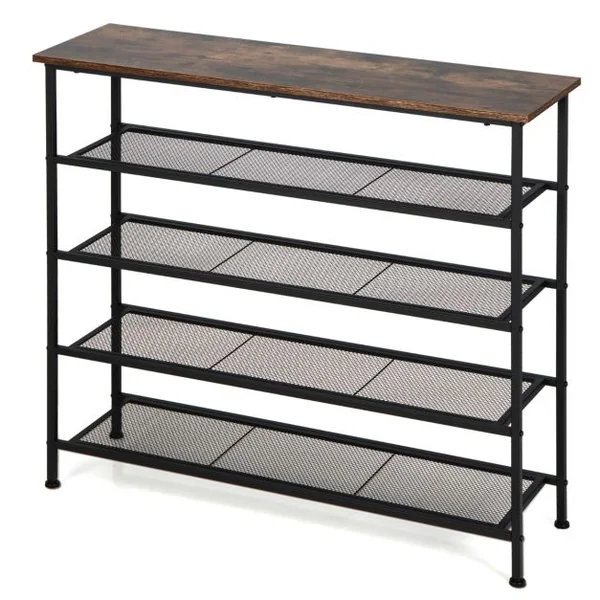 Étagère Meuble à Chaussures en Métal avec Patins Antidérapants Réglables Table Console à 5 Niveaux avec Étagères Amovibles