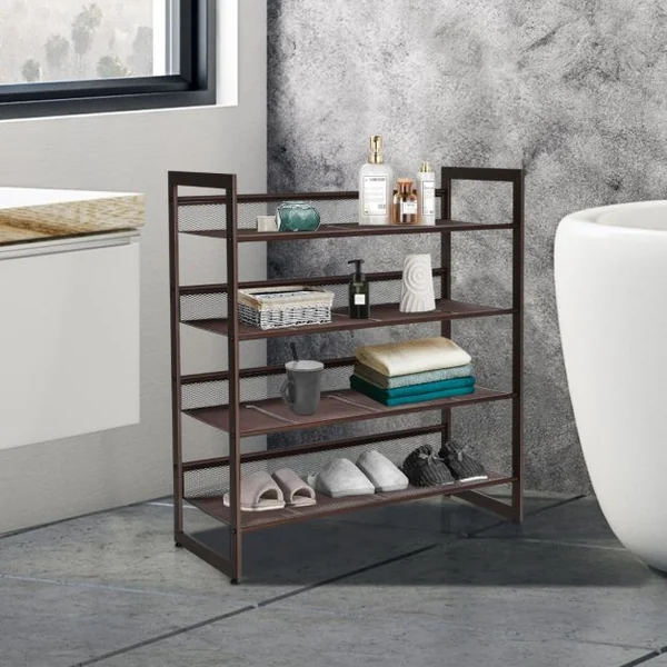 Étagère Meuble à Chaussures en Métal à 4 Niveaux avec 2 Modes de Placement Porte-Chaussures pour Salon Entrée et Vestiaire