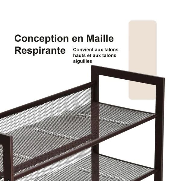 Étagère Meuble à Chaussures en Métal à 4 Niveaux avec 2 Modes de Placement Porte-Chaussures pour Salon Entrée et Vestiaire