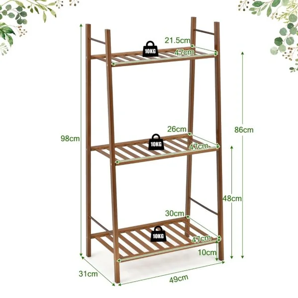 Étagère pour Plantes en Bambou à 3 Niveaux 49 x 31 x 98 CM Étagère de Rangement/Porte Plantes pour Jardin Salon Marron