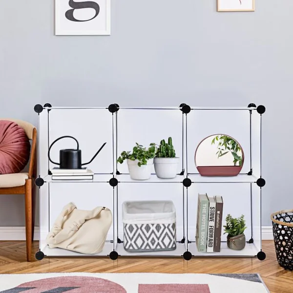 Étagère Rangement 6 Cubes Modulaire 30x30cm Étagère Modulable Connecteurs ABS et Marteau Assemblage Facile Meuble Cube DIY pour Salon Chambre Bureau