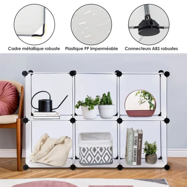 Étagère Rangement 6 Cubes Modulaire 30x30cm Étagère Modulable Connecteurs ABS et Marteau Assemblage Facile Meuble Cube DIY pour Salon Chambre Bureau