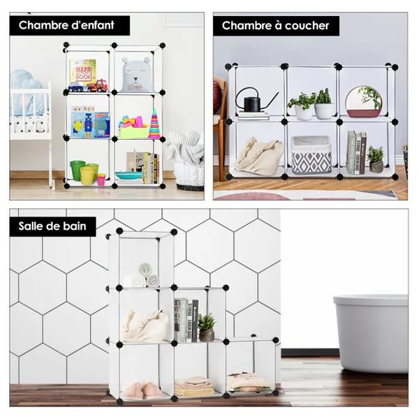 Étagère Rangement 6 Cubes Modulaire 30x30cm Étagère Modulable Connecteurs ABS et Marteau Assemblage Facile Meuble Cube DIY pour Salon Chambre Bureau