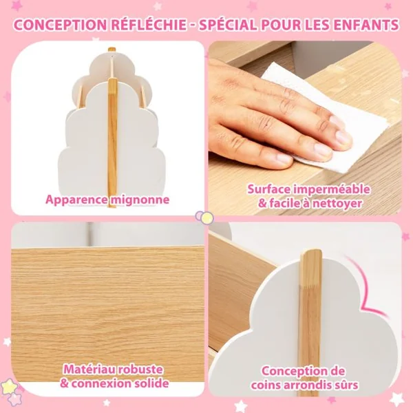 Étagère Rangement pour Enfants Bibliothèque en Bois 2 Niveaux avec Roues Universelles pour Livres Jouets Charge MAX. 49KG Vert/Blanc/Rose