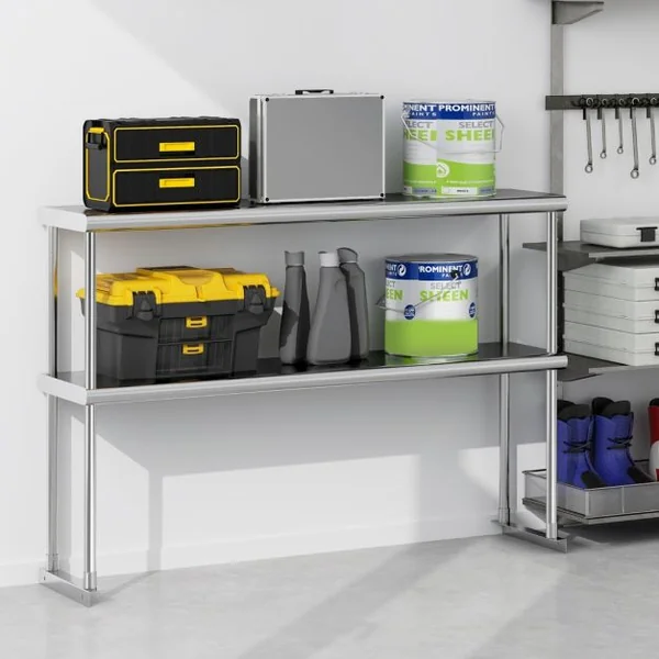 Étagère Supplémentaires pour Table de Travail Cuisine Acier Inoxydable Hauteur Réglable Étagère 2 Niveau 122CM de Long