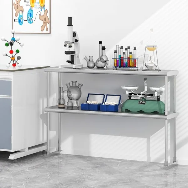 Étagère Supplémentaires pour Table de Travail Cuisine Acier Inoxydable Hauteur Réglable Étagère 2 Niveau 122CM de Long