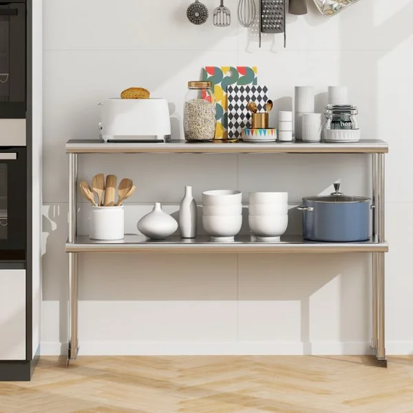 Étagère Supplémentaires pour Table de Travail Cuisine Acier Inoxydable Hauteur Réglable Étagère 2 Niveau 122CM de Long