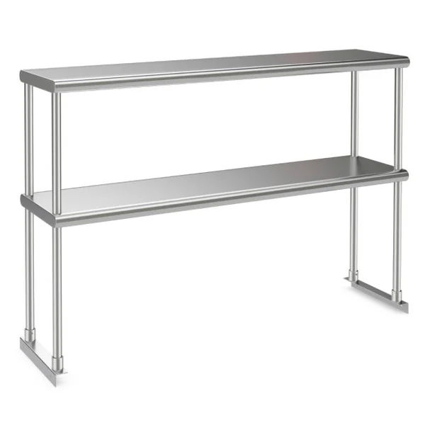 Étagère Supplémentaires pour Table de Travail Cuisine Acier Inoxydable Hauteur Réglable Étagère 2 Niveau 122CM de Long