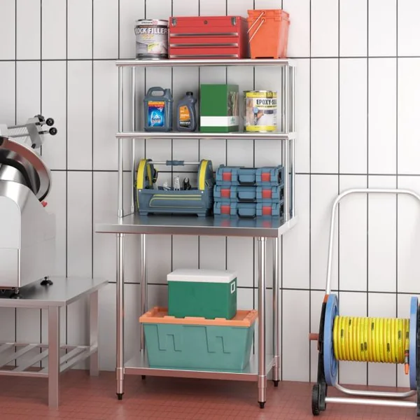 Étagère Supplémentaires pour Table de Travail Cuisine Acier Inoxydable Hauteur Réglable Étagère à 2 Niveau 92CM de Long