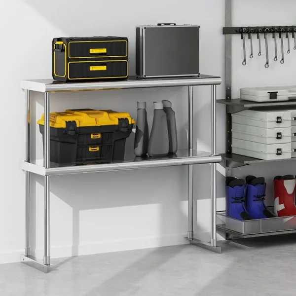 Étagère Supplémentaires pour Table de Travail Cuisine Acier Inoxydable Hauteur Réglable Étagère à 2 Niveau 92CM de Long