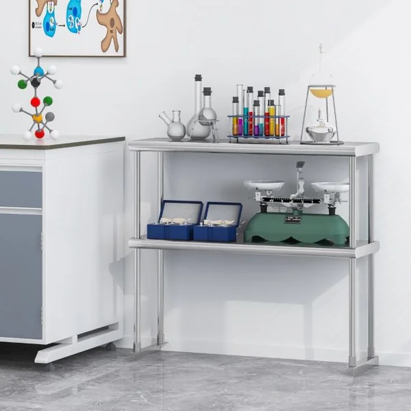Étagère Supplémentaires pour Table de Travail Cuisine Acier Inoxydable Hauteur Réglable Étagère à 2 Niveau 92CM de Long