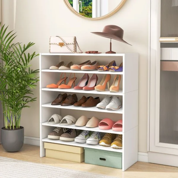 Étagère à Chaussures 3 Pièces Meuble de Rangement à 2 Niveaux sur Pied Idéal pour l'Entrée Couloir Salle de Bain Salon Blanc
