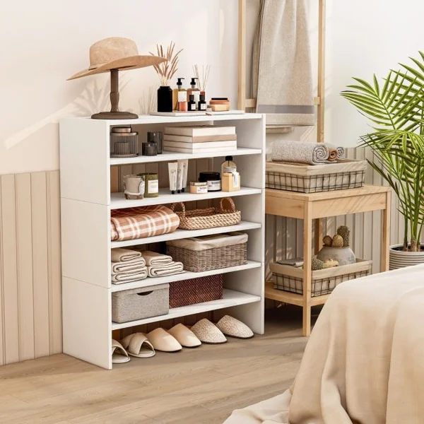 Étagère à Chaussures 3 Pièces Meuble de Rangement à 2 Niveaux sur Pied Idéal pour l'Entrée Couloir Salle de Bain Salon Blanc
