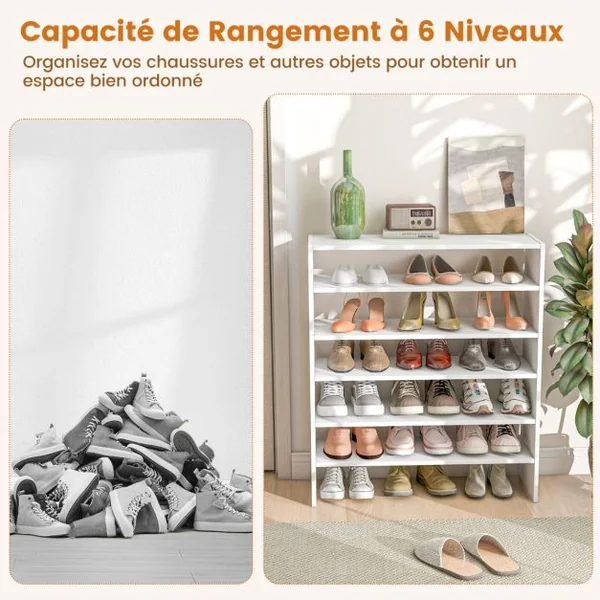 Étagère à Chaussures 3 Pièces Meuble de Rangement à 2 Niveaux sur Pied Idéal pour l'Entrée Couloir Salle de Bain Salon Blanc