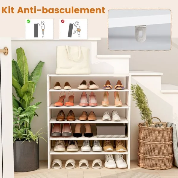 Étagère à Chaussures 3 Pièces Meuble de Rangement à 2 Niveaux sur Pied Idéal pour l'Entrée Couloir Salle de Bain Salon Blanc