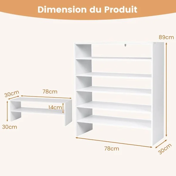 Étagère à Chaussures 3 Pièces Meuble de Rangement à 2 Niveaux sur Pied Idéal pour l'Entrée Couloir Salle de Bain Salon Blanc