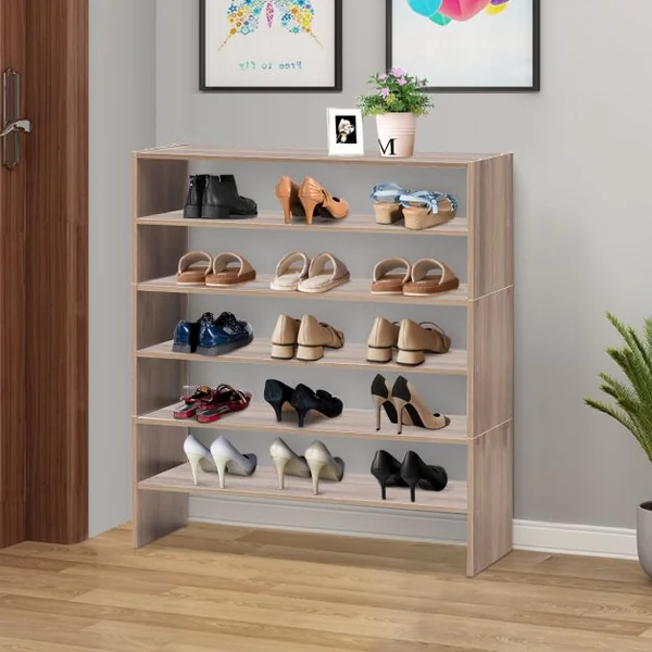 Étagère à Chaussures 3 Pièces, Meuble de Rangement à 2 Niveaux sur Pied Idéal pour l'Entrée Couloir Salle de Bain Salon Noyer