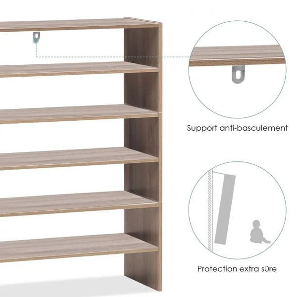 Étagère à Chaussures 3 Pièces, Meuble de Rangement à 2 Niveaux sur Pied Idéal pour l'Entrée Couloir Salle de Bain Salon Noyer