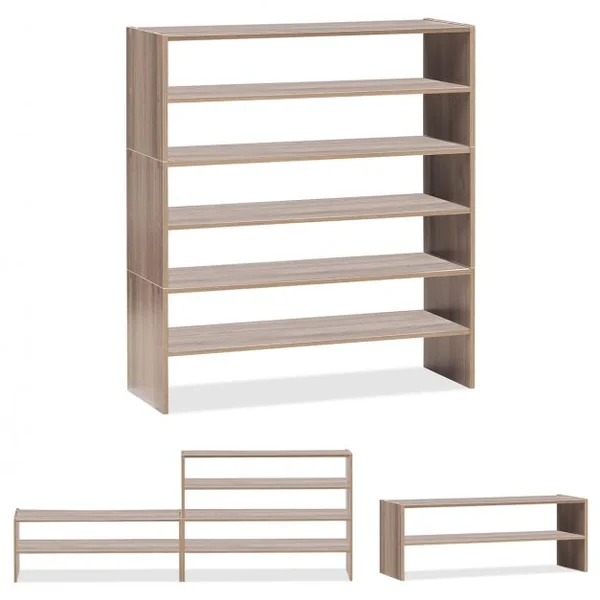 Étagère à Chaussures 3 Pièces, Meuble de Rangement à 2 Niveaux sur Pied Idéal pour l'Entrée Couloir Salle de Bain Salon Noyer