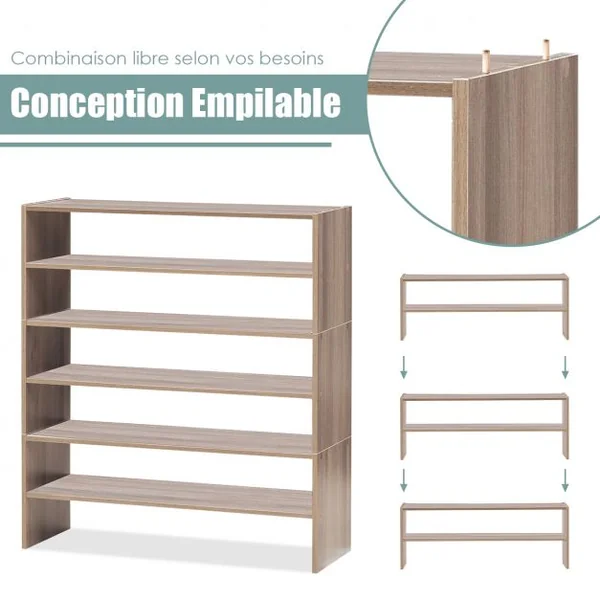 Étagère à Chaussures 3 Pièces, Meuble de Rangement à 2 Niveaux sur Pied Idéal pour l'Entrée Couloir Salle de Bain Salon Noyer