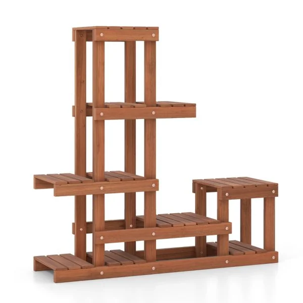 Étagère à Fleurs en Bois Étagère Echelle pour Plantes Porte Plante à 6 Tablettes Résistant aux Intempéries Jardin Balcon