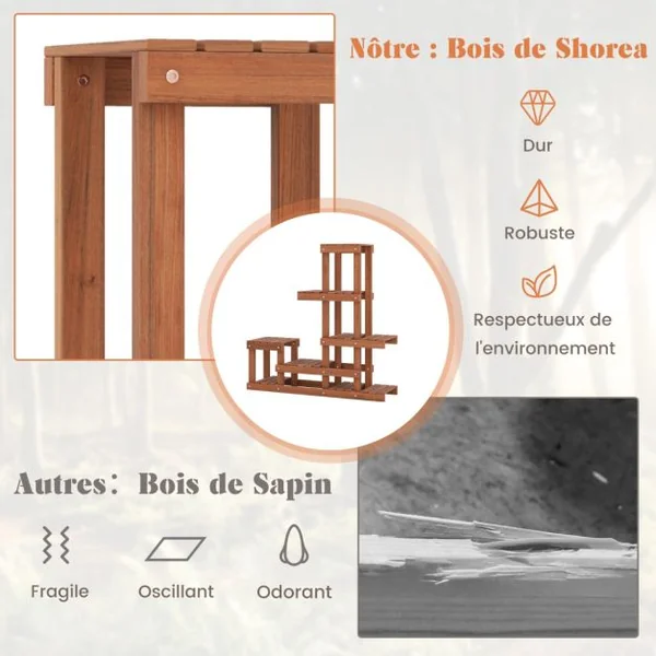 Étagère à Fleurs en Bois Étagère Echelle pour Plantes Porte Plante à 6 Tablettes Résistant aux Intempéries Jardin Balcon