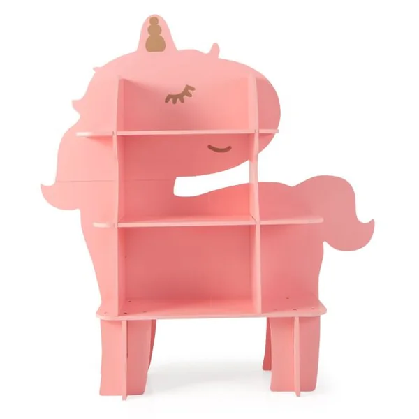 Étagère à Livres à 3 Niveaux en Forme Unicorne avec Étagères Ouvertes Bibliothèque avec Dispositif Anti-Basculement pour 3-12 Ans Rose