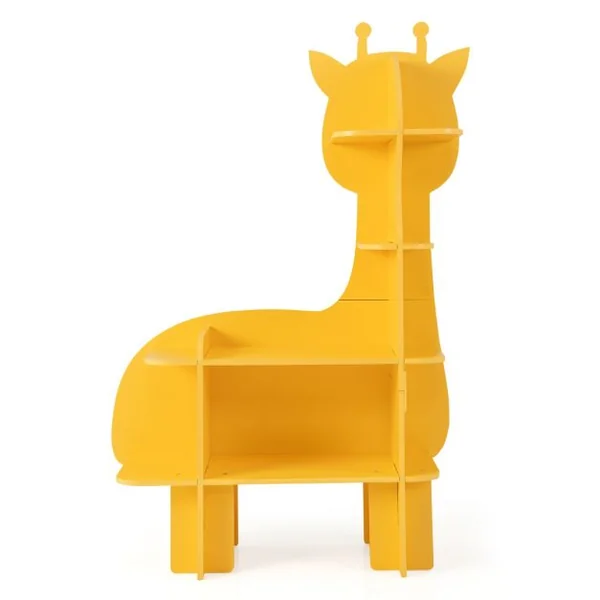 Étagère à Livres à 4 Niveaux en Forme Girafe avec Étagères Ouvertes Bibliothèque avec Dispositif Anti-Basculement pour 3-12 Ans Jaune