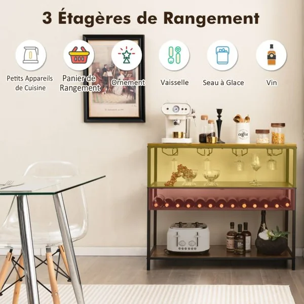 Étagère à Vin pour 13 Bouteilles Porte-Bouteille Industriel avec 4 Rangées Porte-Verres Casier à Vin pour Cuisine Bar Cave