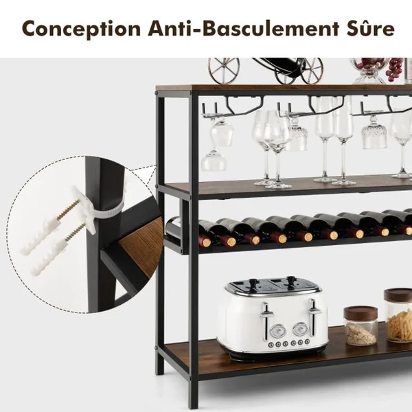 Étagère à Vin pour 13 Bouteilles Porte-Bouteille Industriel avec 4 Rangées Porte-Verres Casier à Vin pour Cuisine Bar Cave