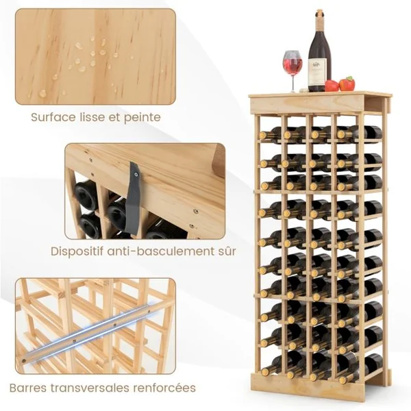 Étagère à Vin pour 40 Bouteilles sur Pied à 10 Niveaux Naturel