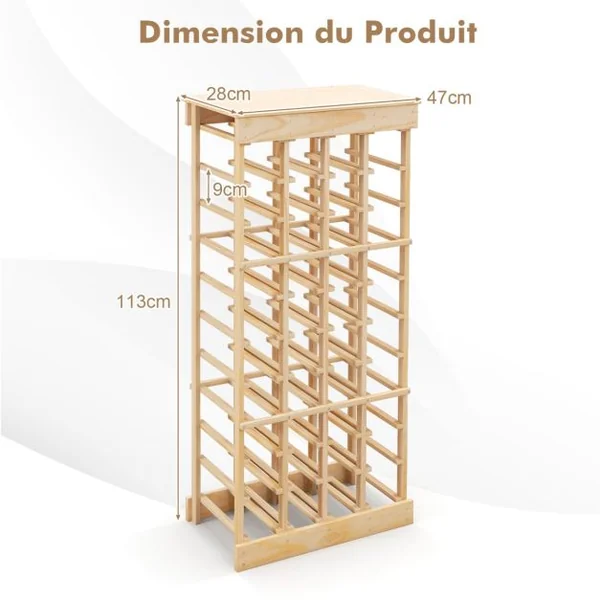 Étagère à Vin pour 40 Bouteilles sur Pied à 10 Niveaux Naturel