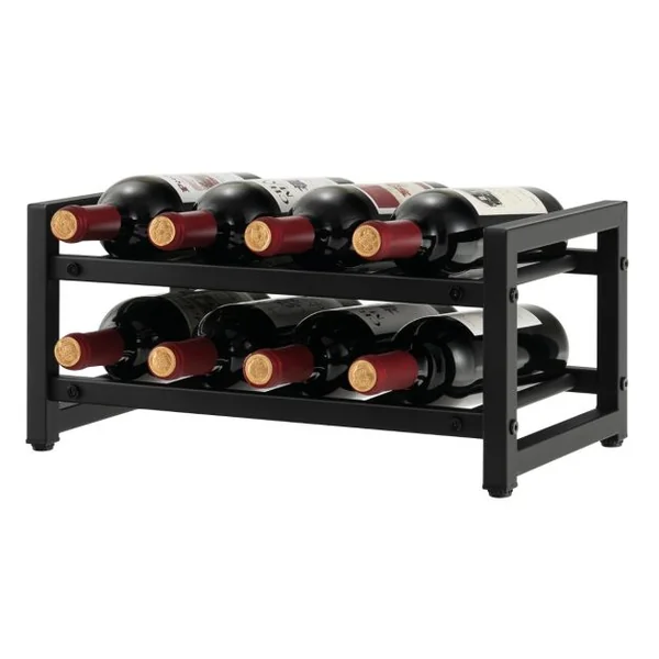 Étagère/Casier à Vin en Métal pour 8 Bouteilles Surface Antirouille Porte-Bouteille 2 Niveaux avec Repose-Pieds Réglables