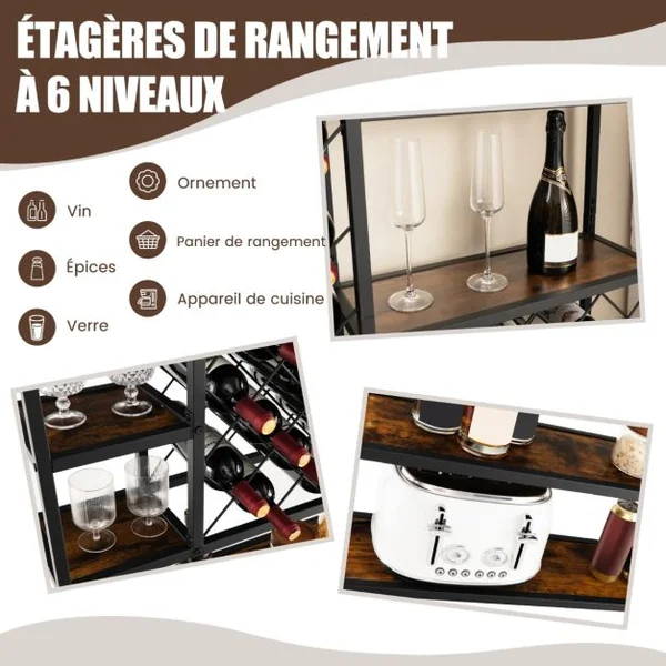 Étagère/Casier à Vin pour 27 Bouteilles Porte-Bouteille avec 3 Porte-Verres Style Industriel pour Cuisine Bar Salle à Manger
