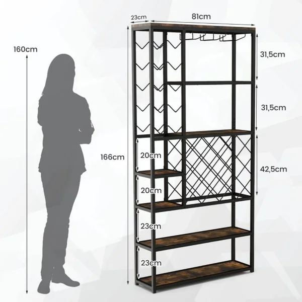 Étagère/Casier à Vin pour 27 Bouteilles Porte-Bouteille avec 3 Porte-Verres Style Industriel pour Cuisine Bar Salle à Manger