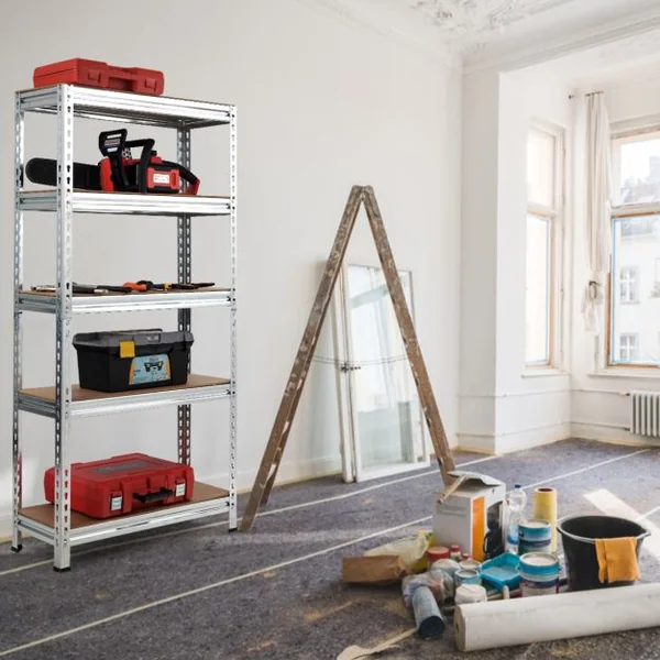 Étagères de Rangement En Métal à 5 Niveaux Support Industriel Robuste avec Etagères Réglables Etagère de Rangement 75 x 30 x 150 CM Argent