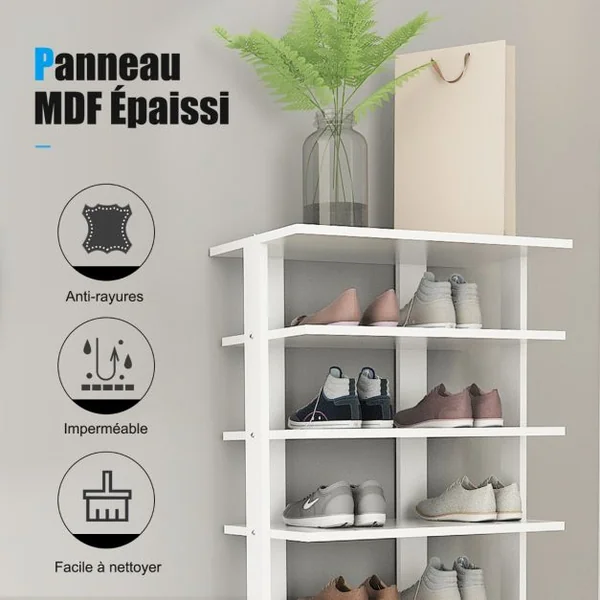 Étagères/Meuble à Chaussures à 7 Niveaux 45 x 25 x 110 cm Porte-chaussures pour Entrée Couloir Salon Chambre Blanc