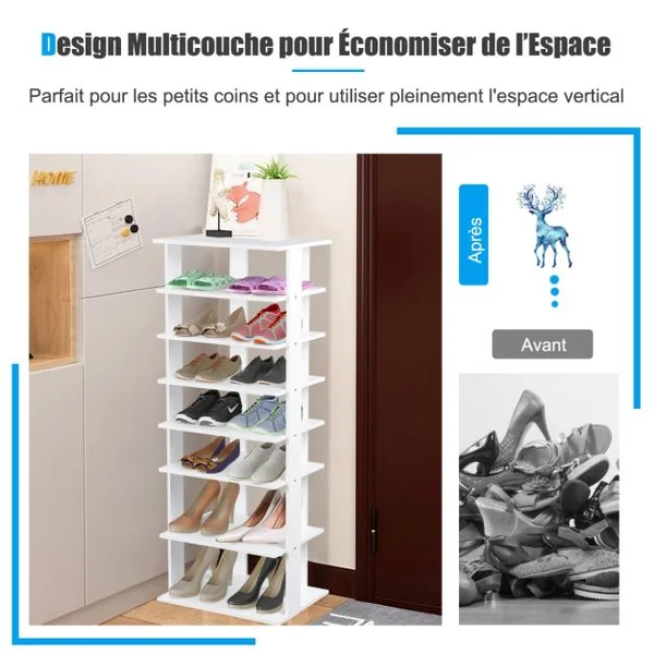 Étagères/Meuble à Chaussures à 7 Niveaux 45 x 25 x 110 cm Porte-chaussures pour Entrée Couloir Salon Chambre Blanc
