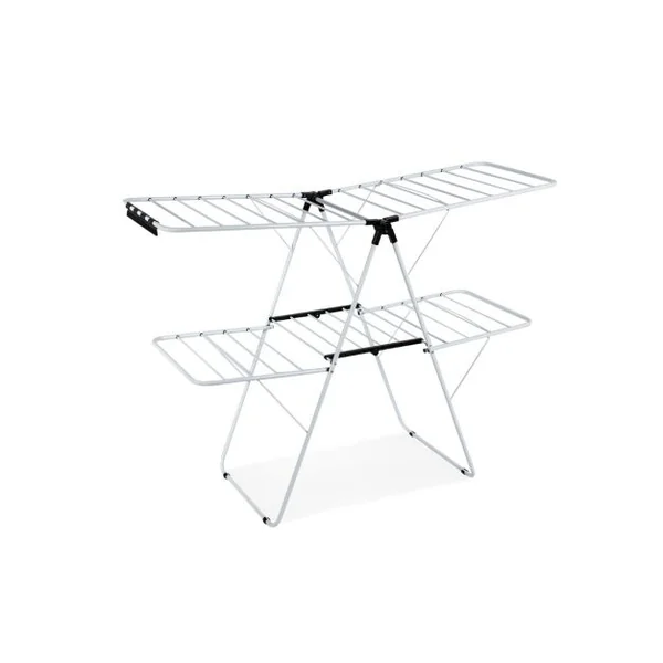Étendoir Linge Pliable 33 Barres 26 Pinces à Chaussettes Sechoir à Linge à 2 Niveaux Grande Surface d'Etendage en Acier